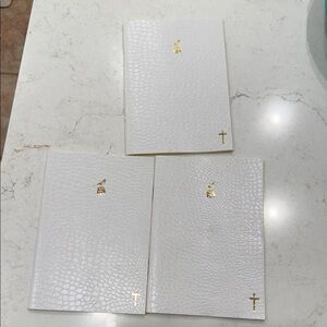 White Textured Notebooks with Gold Accents